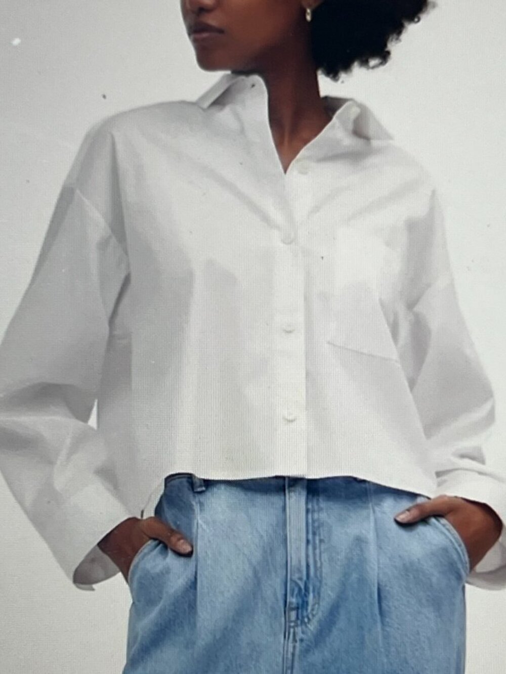 Madewell White Long Sleeve Oversized Cotton Oxford Button Down Crop Shirt Top, M